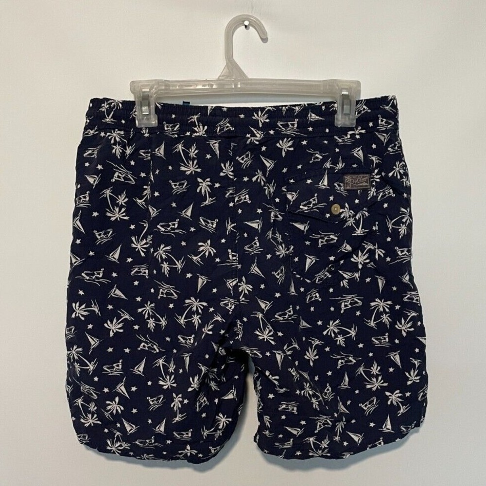 Polo Ralph Lauren Swim Trunks Mens Medium Navy Tropical Palm Tree Sailboat Print - Picture 5 of 11